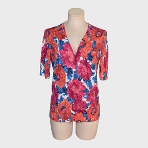 Talbots Bold Floral Button Cardigan